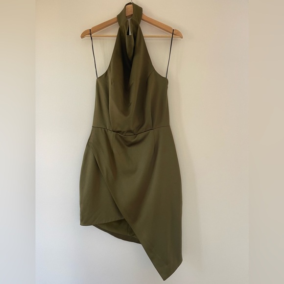 Elliatt Camo Olive Green Asymmetric Halter Cocktail Dress size Medium - Picture 6 of 11
